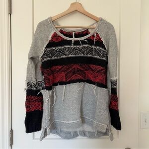 Free People Snow Angel‎ Aztec Red, Black & Gray Crochet Sweater Long Sleeve